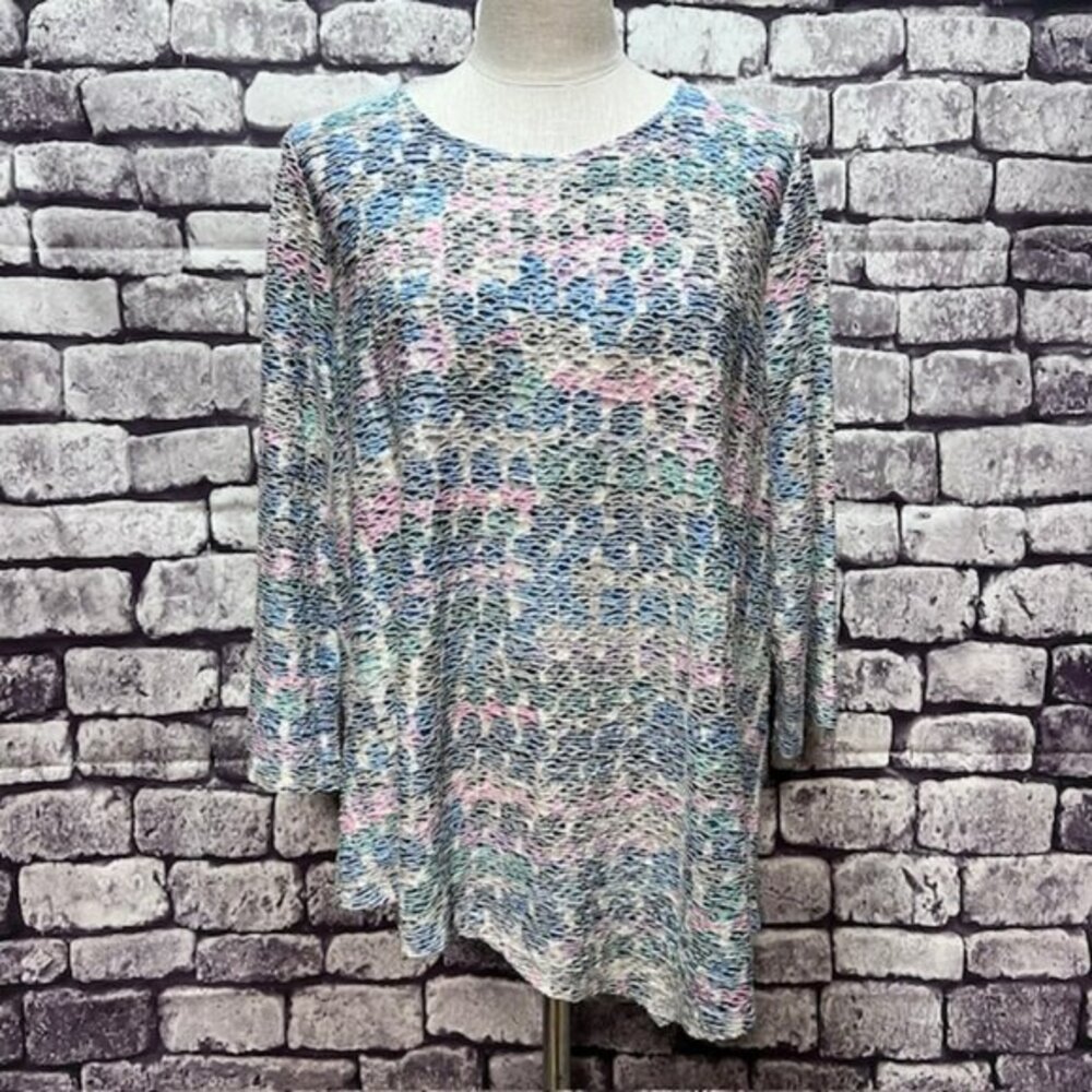 Alfred Dunner White, Green & Blue Asymmetrical Hem Blouse Size 1X